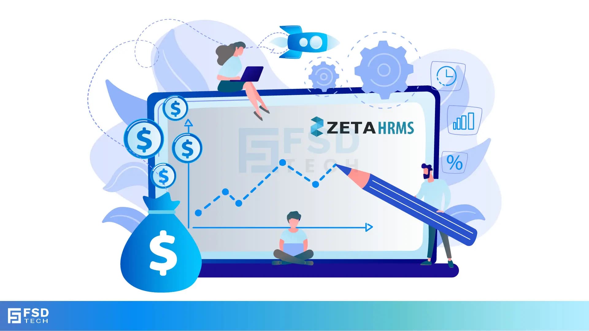 Illustration of Zeta HRMS streamlining global payroll with automation, analytics, and compliance features, enabling businesses to pay employees in multiple currencies securely and efficiently.