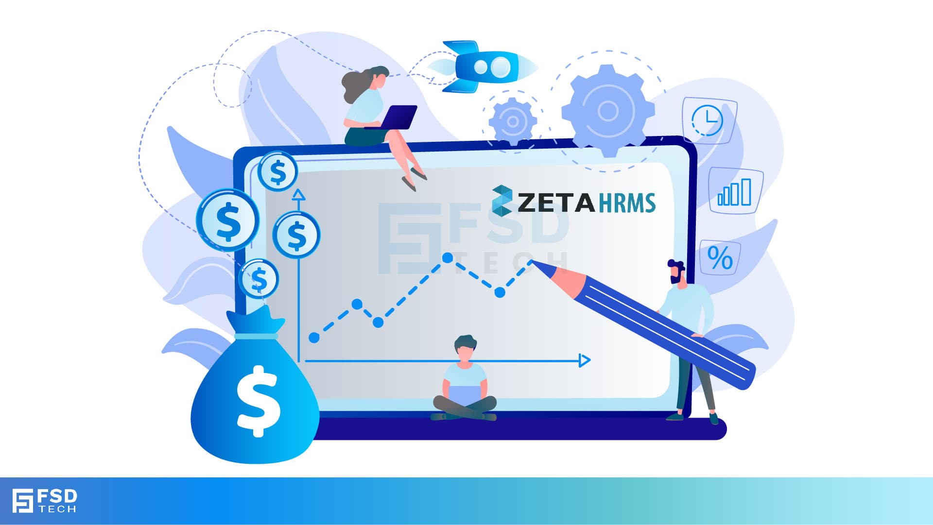 Illustration of Zeta HRMS streamlining global payroll with automation, analytics, and compliance features, enabling businesses to pay employees in multiple currencies securely and efficiently.