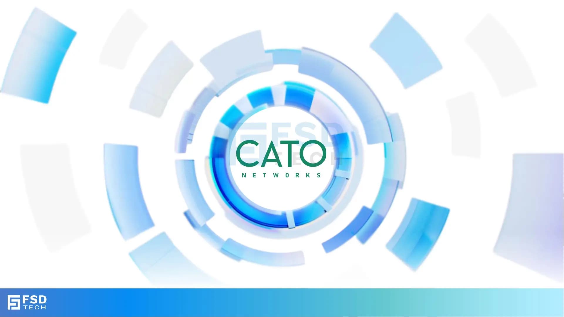 FSD Tech and Cato Networks logo with futuristic digital circular design in blue gradient, symbolizing secure network and cloud connectivity.