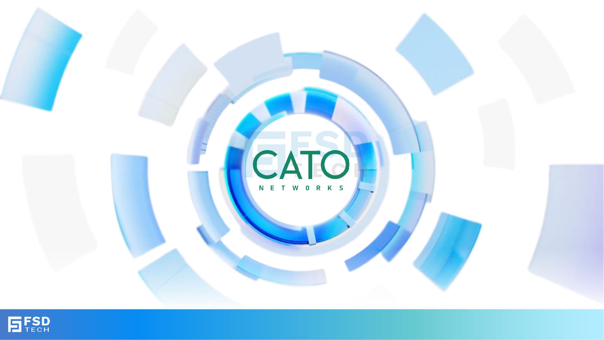 FSD Tech and Cato Networks logo with futuristic digital circular design in blue gradient, symbolizing secure network and cloud connectivity.