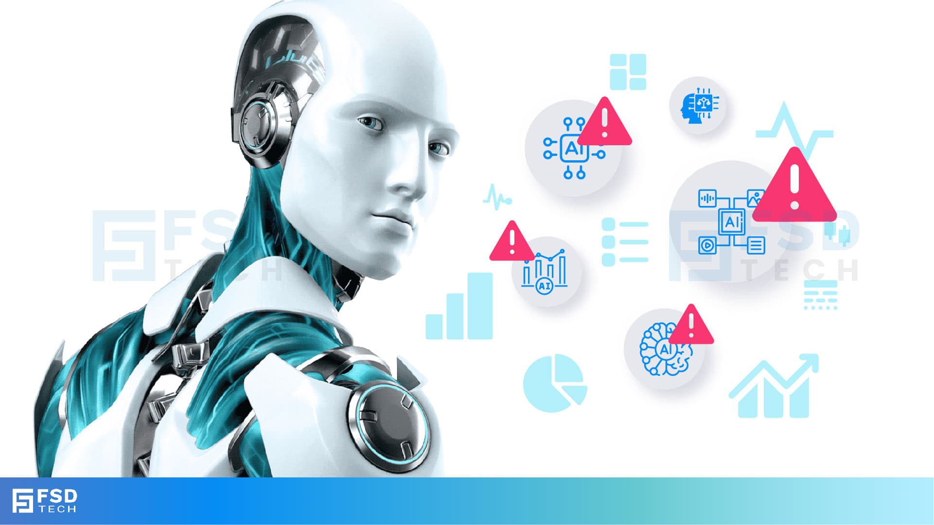 Futuristic Illustration Of Shadow AI Risks With Robot And Warning Signs. Visual Depicts Unauthorized AI Usage, Hidden AI Models, Data Privacy Threats, And Compliance Gaps That Businesses Face Without AI Governance And Monitoring Tools.