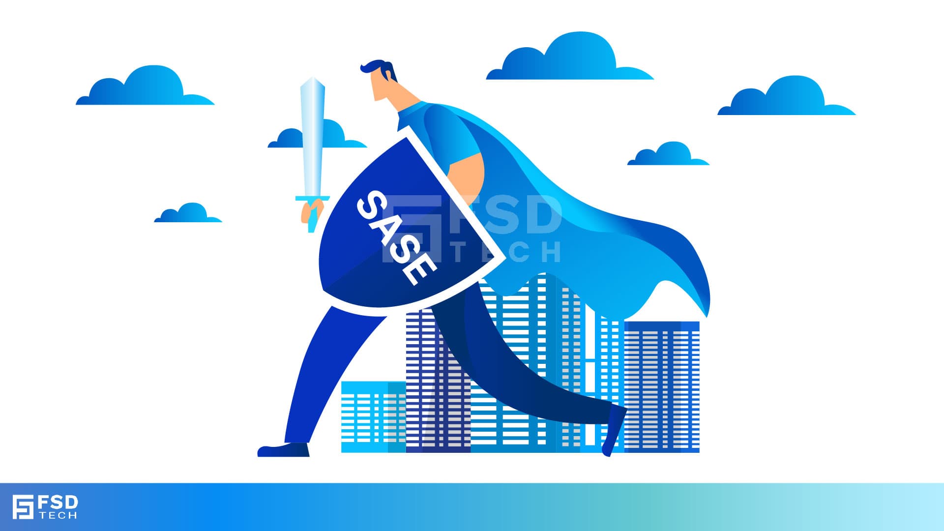 Illustration of a superhero figure with a sword and SASE shield, symbolizing Cato Networks’ threat prevention capabilities like IPS, Anti-Malware, and TLS Inspection protecting enterprise networks.