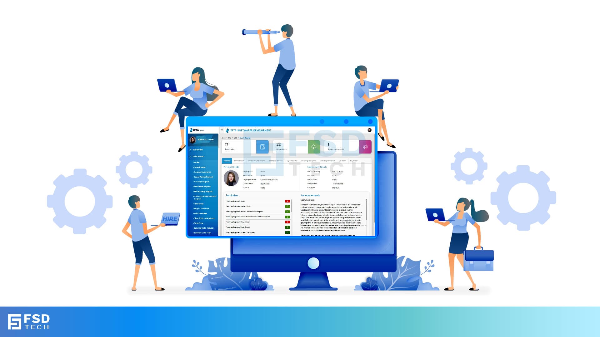 Zeta HRMS custom fields and rule-based employee profiles interface with HR team managing personalized employee data on desktop