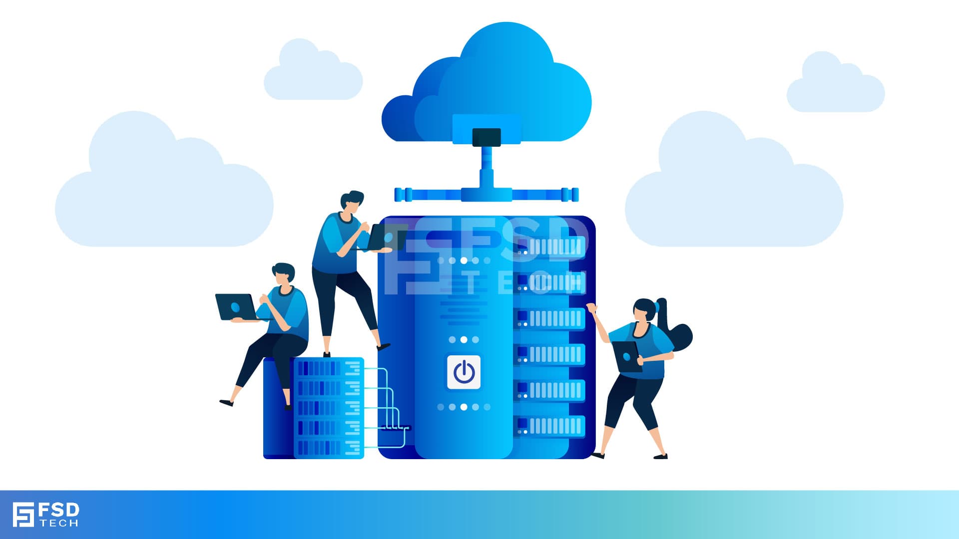 IT professionals managing cloud-connected server infrastructure with laptops, symbolizing Cato SASE site setup and cloud deployment in UAE