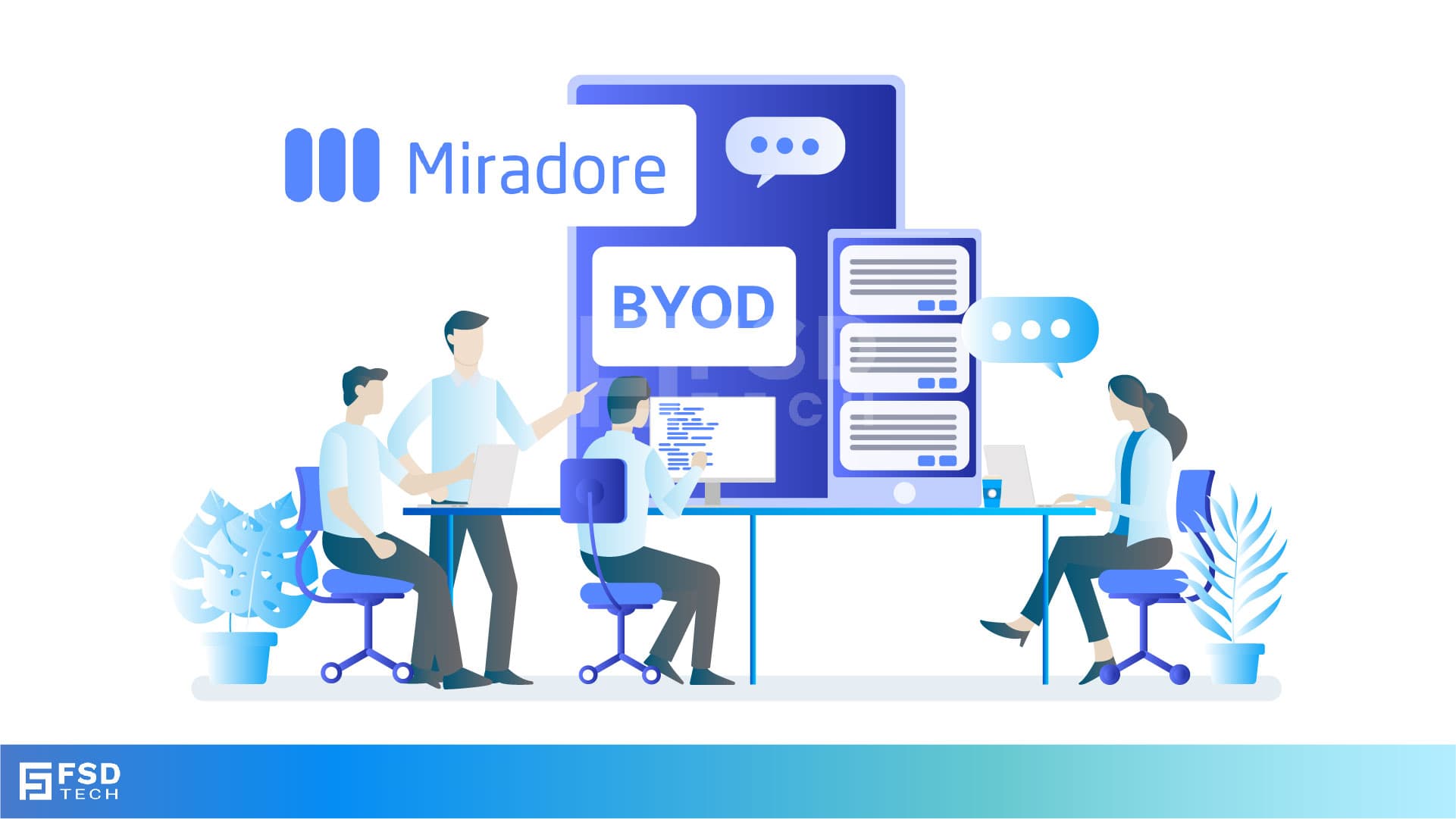 Illustration of secure BYOD management using Miradore EMM for hybrid teams with Android and iOS devices in UAE